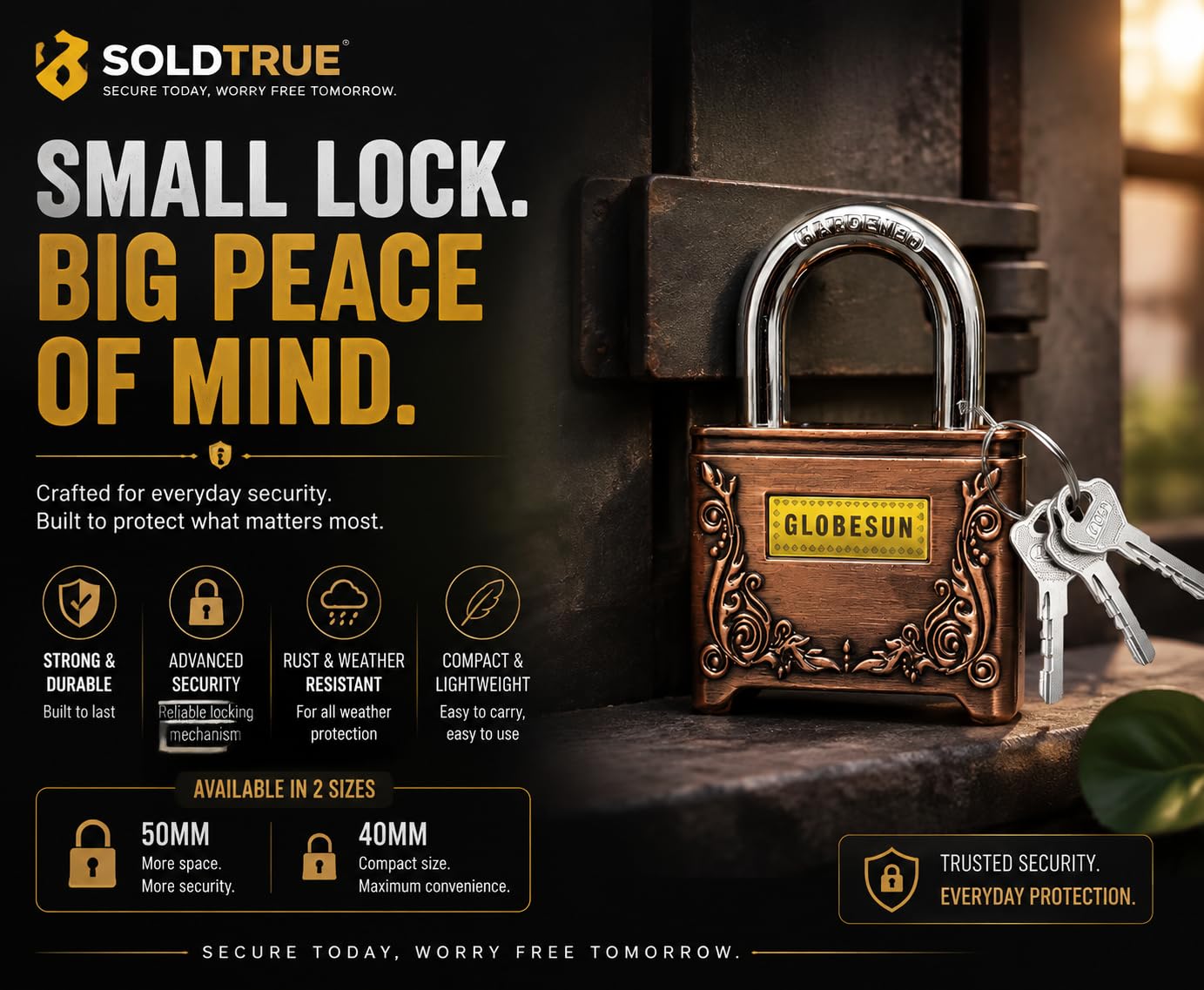 Vintage 50mm Copper Bronze Padlock with 4 Keys, Antique Design — Amazon image 8