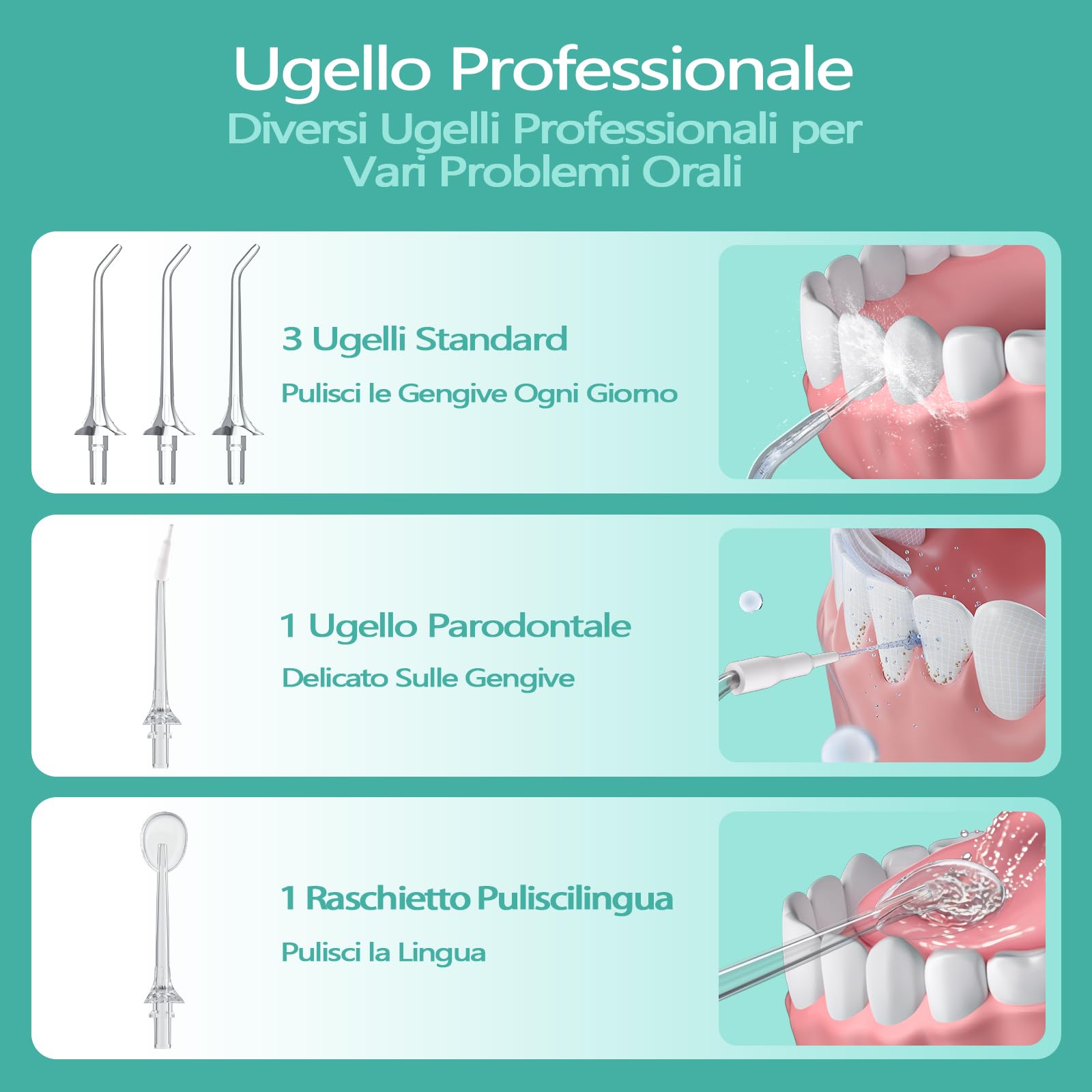 Idropulsore Dentale Portatil, Irrigatore Dentale 4 Modalità e 5 Ugelli Ricambio, Irrigatore Orale per Pulizia Giornaliera e Pulizia Profonda, Water Flosser Adatto per Viaggi e Uso Domestico. Bianco