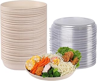 28 oz Oval Disposable bowls with lids,Sugarcane Salad Bowls take away food containers Plant Fibers 50 PACK