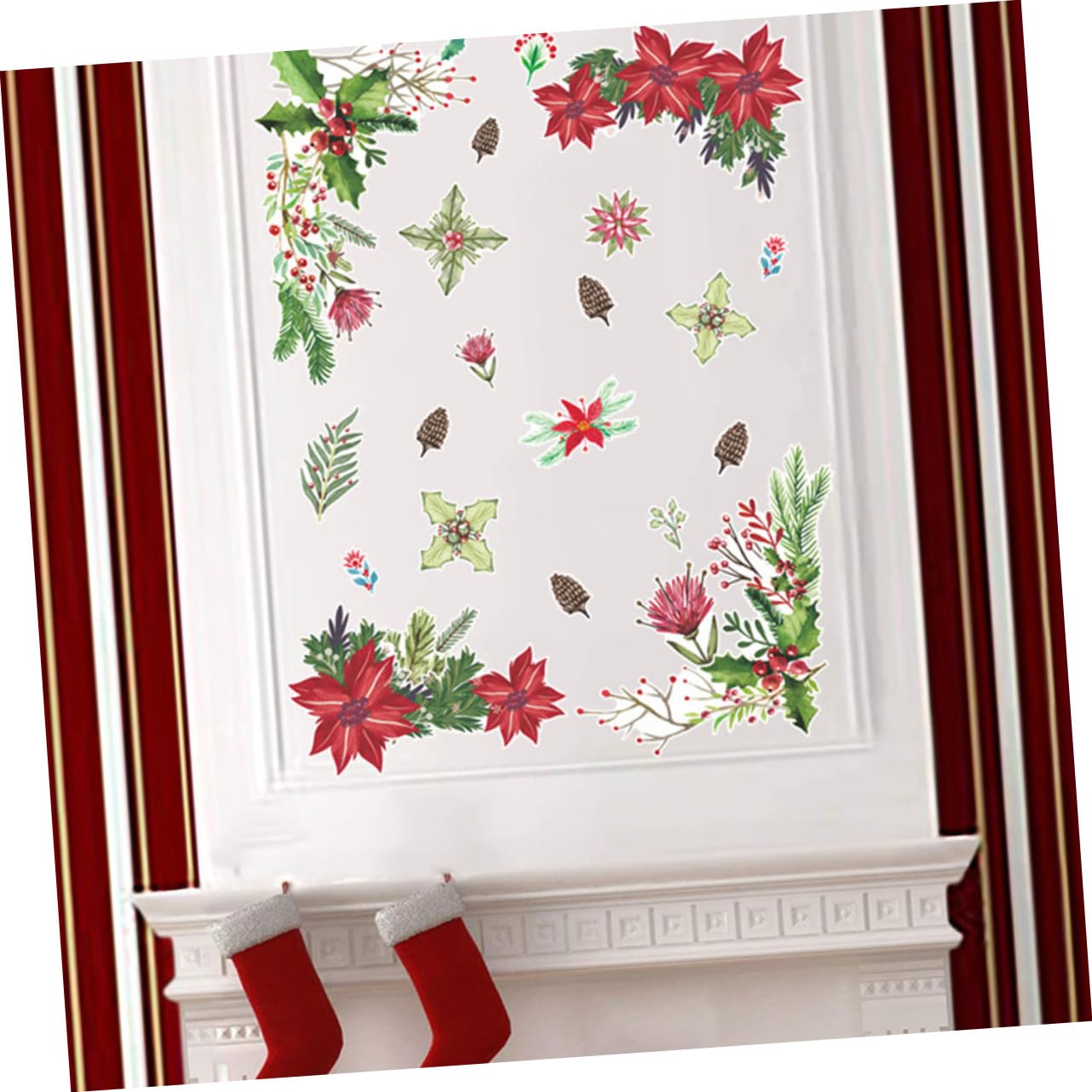 Cabilock 3 Fogli Adesivi Natalizi per Finestre PVC con Motivo Fiori Decorazione Rimovibile per Vetrine e Specchi Perfetti per Festa e Atmosfera Natalizia