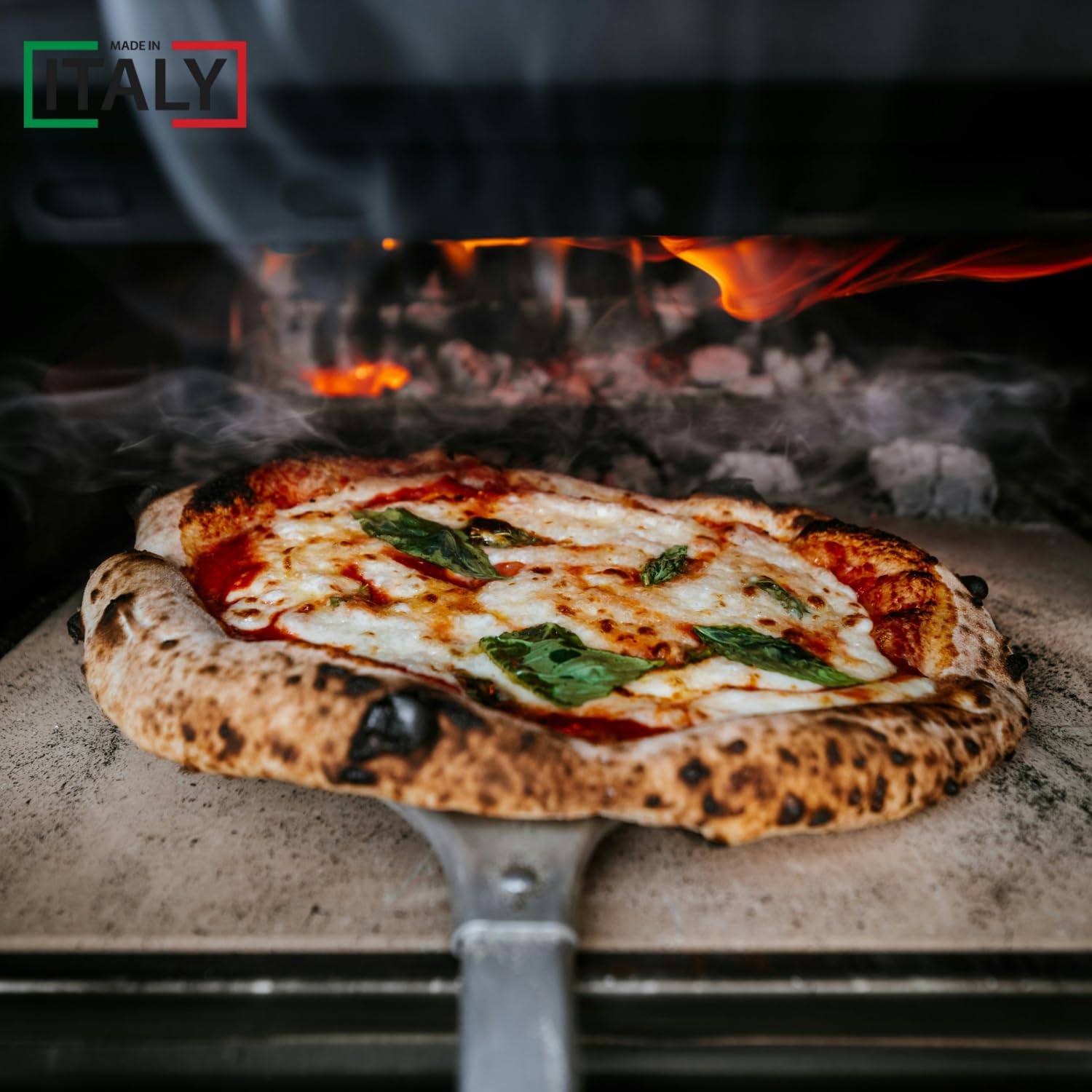 MOHOME Kit Pale per Pizza Forno a Legna Elettrico Set 4 Pale Alluminio Made in Italy Rotonda Rettangolare Spazzola Spargibrace Manico in Legno Faggio Accessori Forno Casa Ristorante