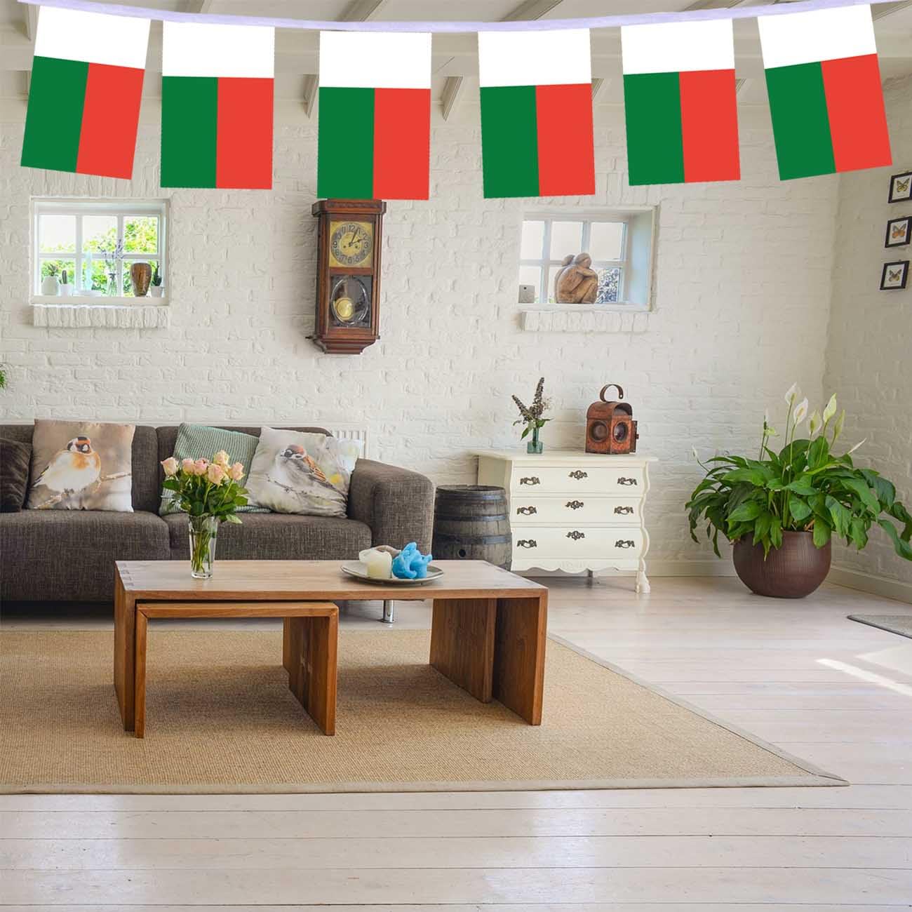 Lot de 30 drapeaux de Madagascar rectangulaires en corde 10 mètres bannières décoratives