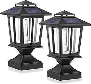Metal Solar Post Lights Outdoor, Waterproof Fence Post Lights Solar Powered, Wood 4X4 Solar Post Cap Lights, Solar Deck Post Lights Decorations Garden Yard Patio Railing, Warm White 20Lumen(2 Pack)