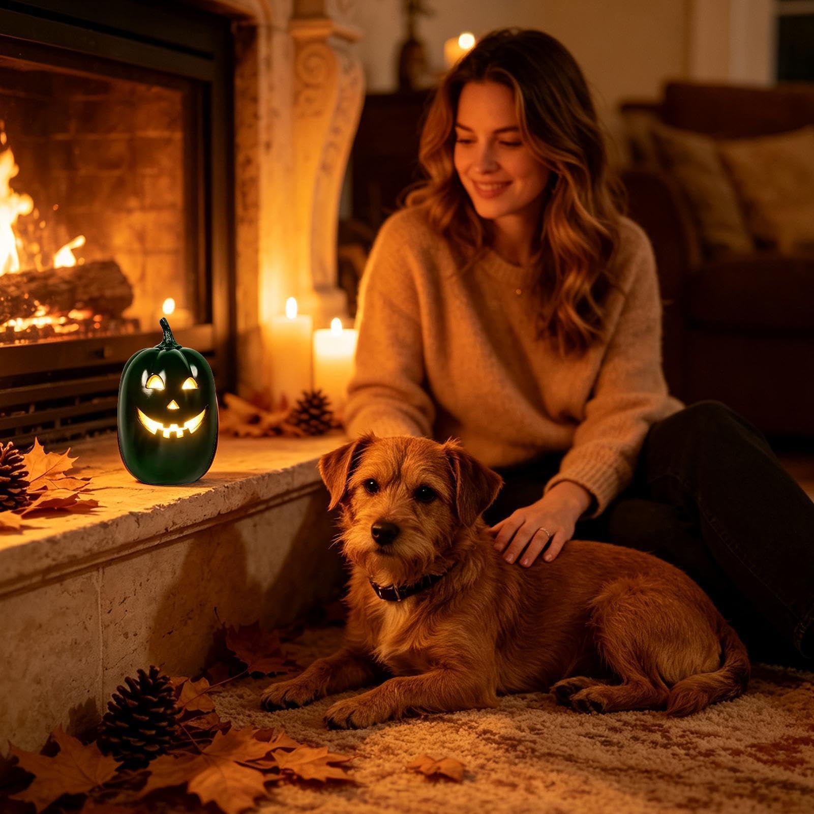 Halloween Pumpkin Lights - Lanterna in resina cava spettrale a batteria | Luci di Halloween Autunno Zucca Decorazione per la Casa Tavolo da Pranzo Camino Fattoria Ufficio Casa infestata Festa Vacanze