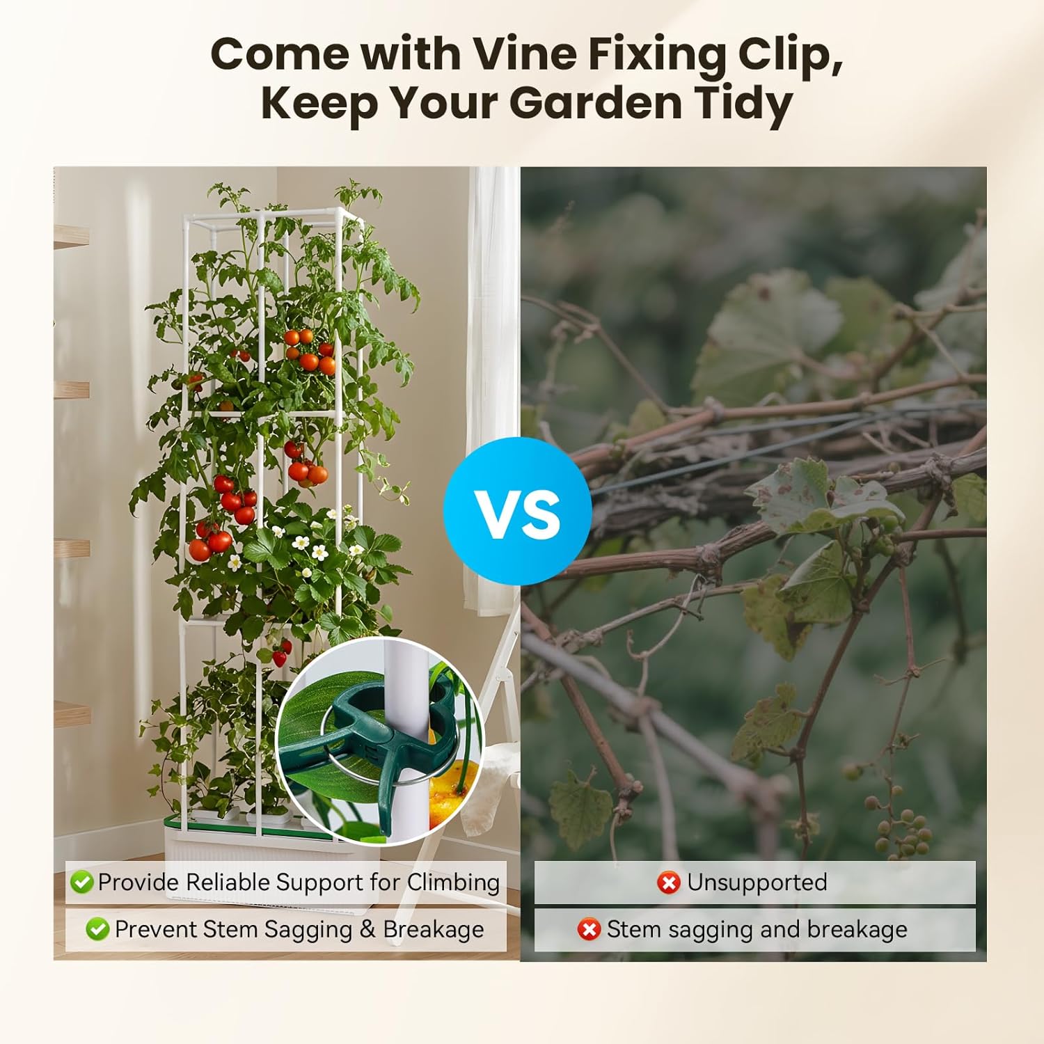 BAOSHISHAN Hydroponics Growing System, with Trellis 60" Height Adjust Indoor Gardening System, Pollinator&Vine Securing Clip, Hydroponic Tower for Tomato Pepper Cucumber Vines Plant