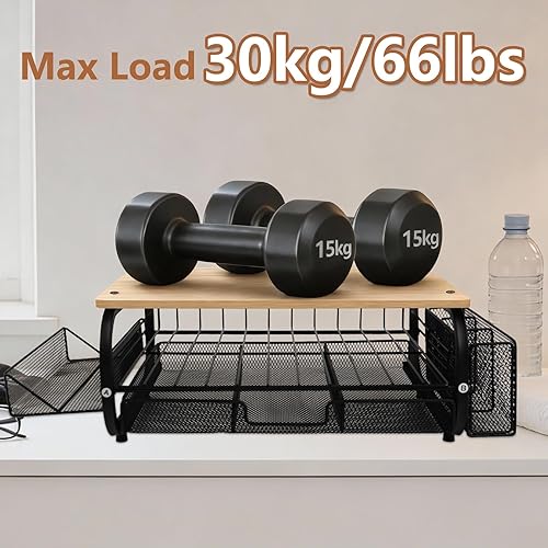 Miniatura 7 de Organizador de escritorio y accesorios para monitor, soporte para monitor con cajón (cajones de 2 niveles) con estante de almacenamiento lateral