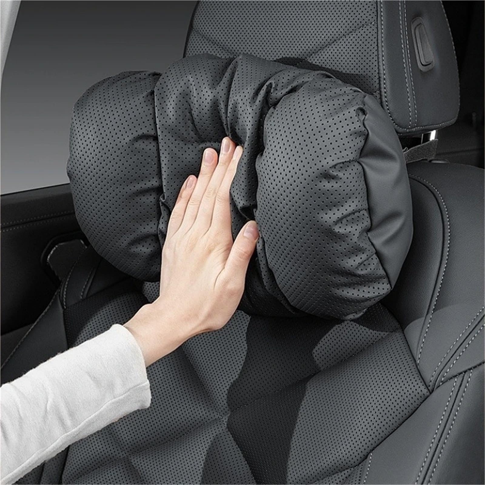 Lumbar Supports Cushion Reposacabezas Cuero Suave Coche, Soporte El Cuello Asiento Cojín Soporte Lumbar Almohada Cuello Perforada Almohadas Para La Cintura Headrest For Car Seat(Coffee pillow)