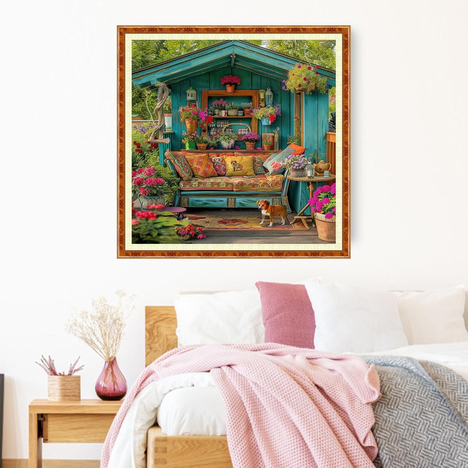 Joyhoor Stamped Cross Stitch Kits for Beginners Needlepoint Kits for Adults Embroidery Kits 11CT Counted Cross Stitch Kits Printed Embroidery Pattern-A Corner of a Beautiful Garden 18x18 inch