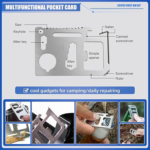 Miniatura 5 de Mini kit de primeros auxilios de viaje, kit de emergencia con 201 piezas de suministros de primeros auxilios y bolsa compacta impermeable, kit