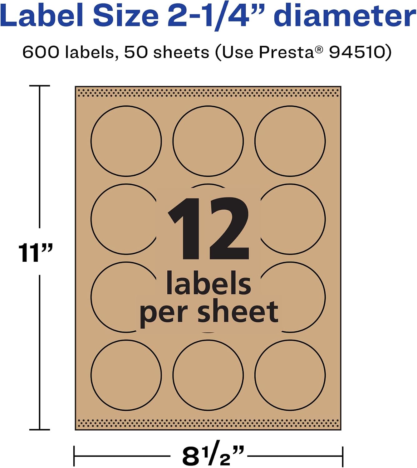 Avery Kraft Brown Round Labels, Sure Feed Technology, 2.25" Diameter, 600 Kraft Brown Labels, Print-to-The-Edge, Laser/Inkjet Printable
