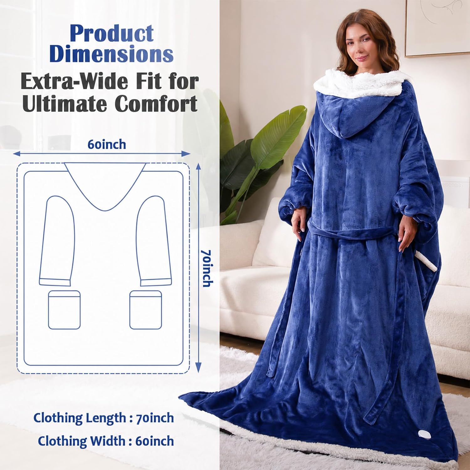 Wearable Heated Blanket with Sleeves, Electric Snuggle Throw Blankets