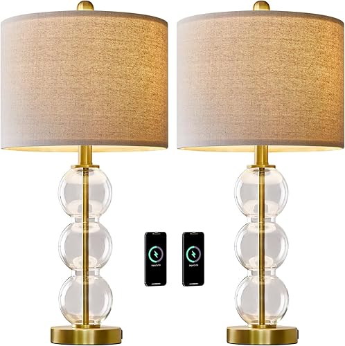 Miniatura 8 de USumkky 1 puerto de carga USB regulable de 3 vías, control táctil de 24 pulgadas, estilo moderno, cristal transparente y metal dorado, lámpara de