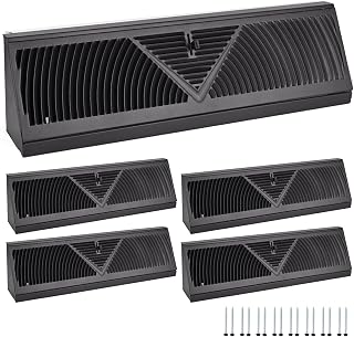 4 Pack 18 Inch Baseboard Register (Duct Opening Size) - Baseboard Vent Covers for Home - Easy Adjust Air Supply Lever Floor Baseboard Diffuser (Black)