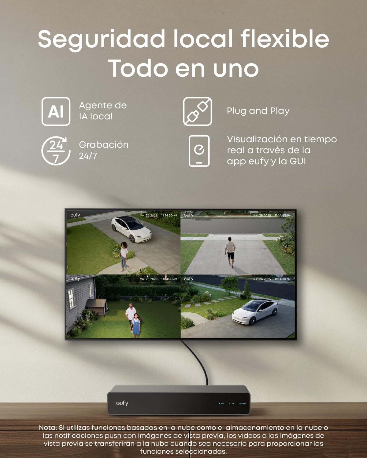 eufy Security S4 Camaras de vigilancia Exterior PoE NVR, 2 cámaras Bullet-PTZ, 2 cámaras Torre, Encuadre y Seguimiento automático IA, búsqueda Inteligente de Video, luz estroboscópica, grabación 24/7
