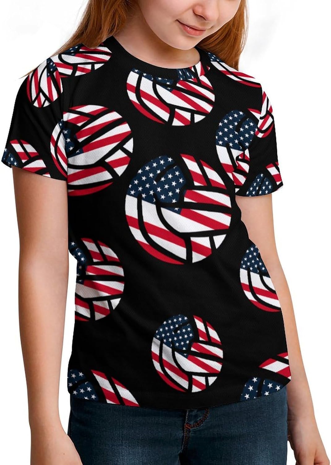 Volleyball of U.S.A. Flag Boys Girls T Shirts Summer Tops Short Sleeve Tee Shirt