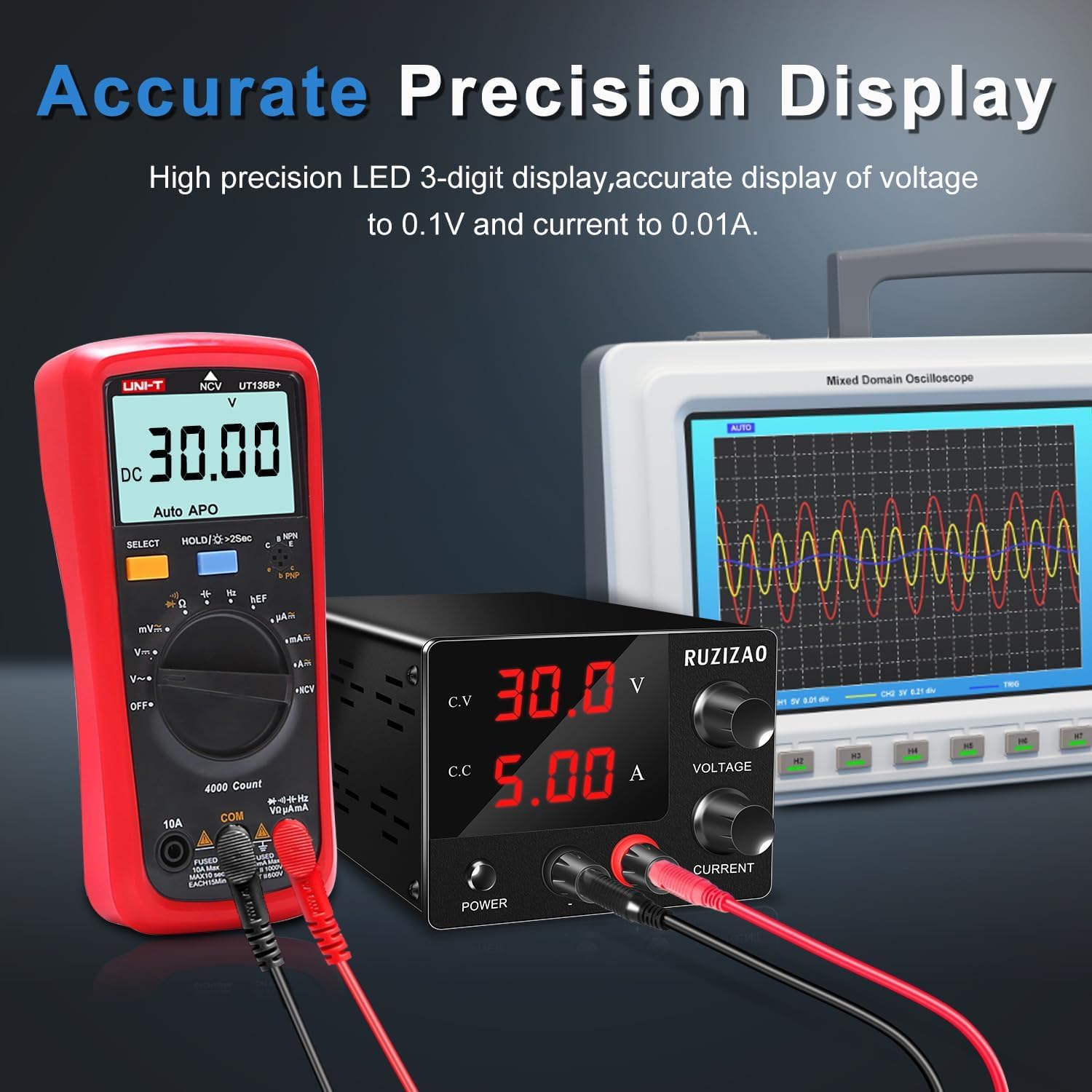 Alimentation de Laboratoire 30V 5A, Alimentation Stabilisée Réglable avec Encodeur de Précision d'Alimentation Laboratoire Portable avec Affichage LED à 3 Chiffres Mini d'Alimentation Réglable
