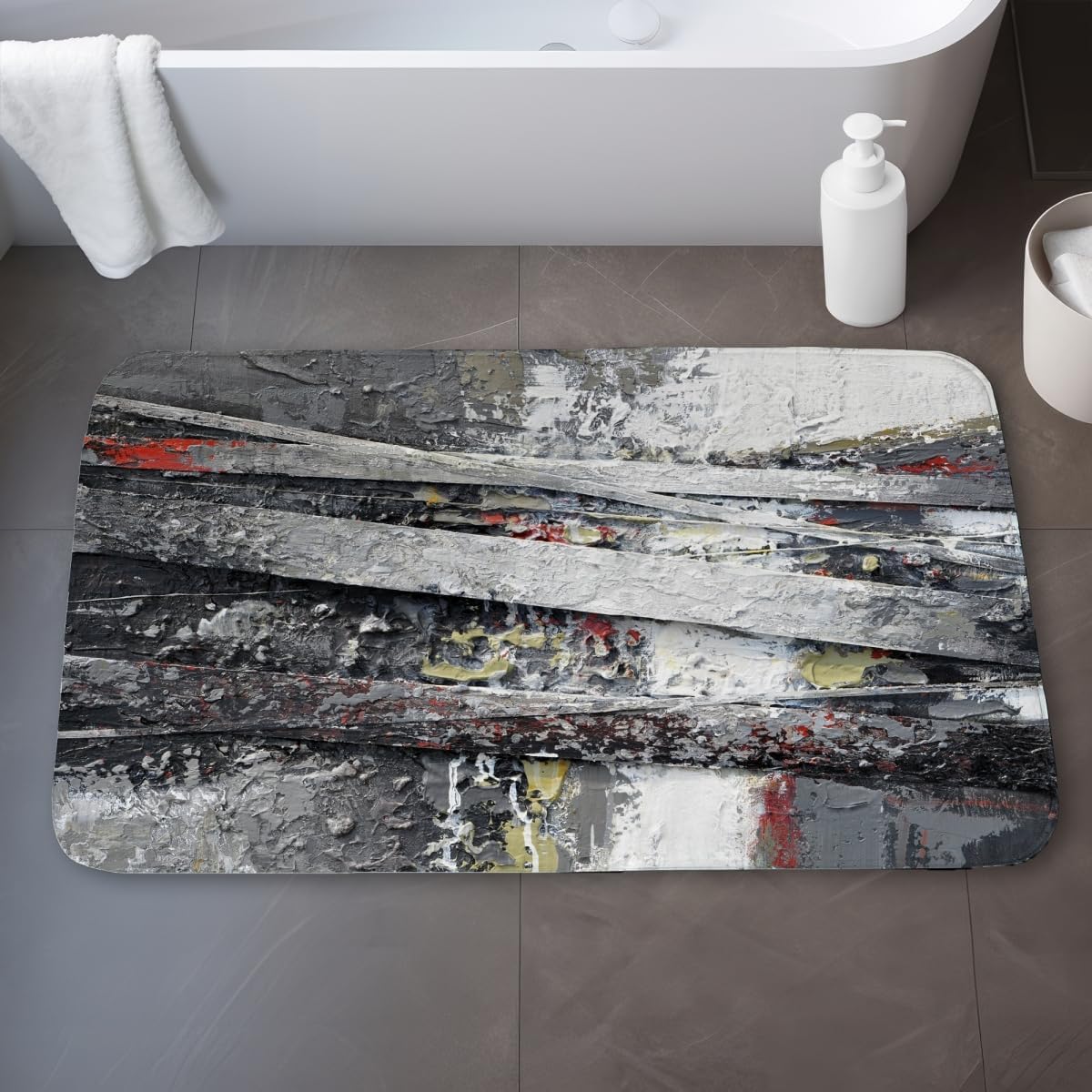Begin Home Decor C1BM2134OM2QNS 21 x 34 in. Industrial Texturized Abstract Stripes Beige Bath Mat - Home Decor