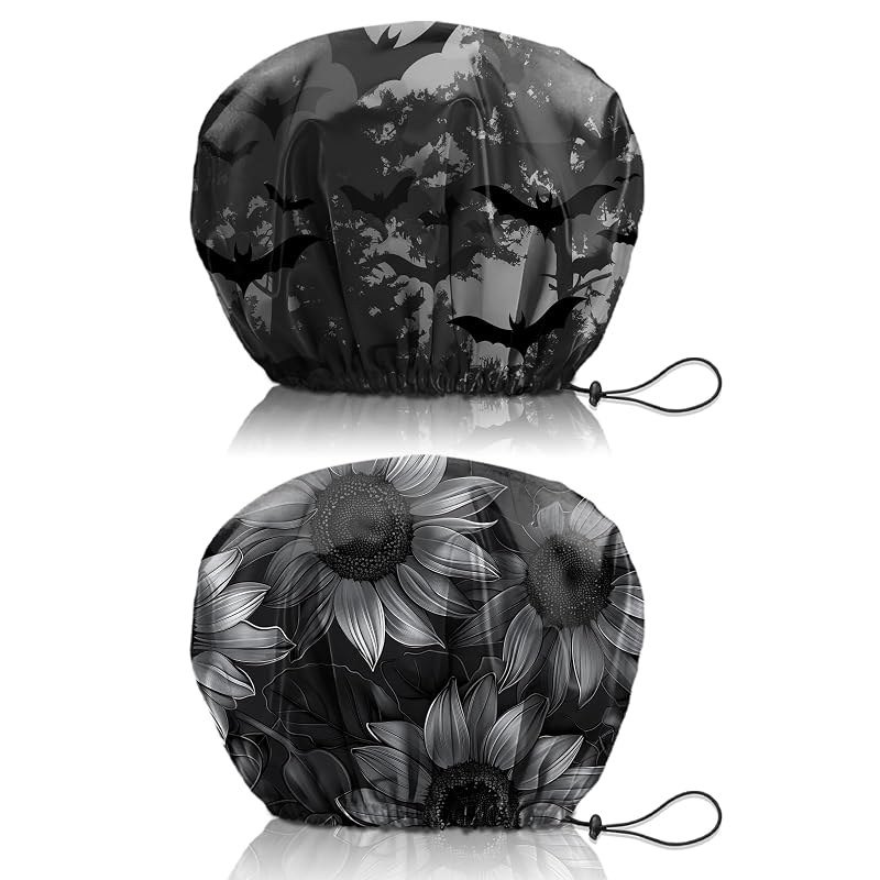 Cabreche Touca de Banho Reutilizável com 2 Camadas, Ajustável, 35 cm, Estampa Sunflower, Pacote com 2