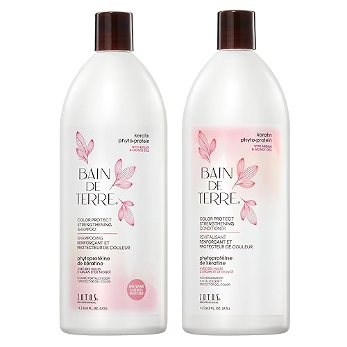 Bain de Terre Set de champú y acondicionador fortalecedor, fitoproteína de queratina, fortalece el cabello débil y frágil, sin parabenos, seguro