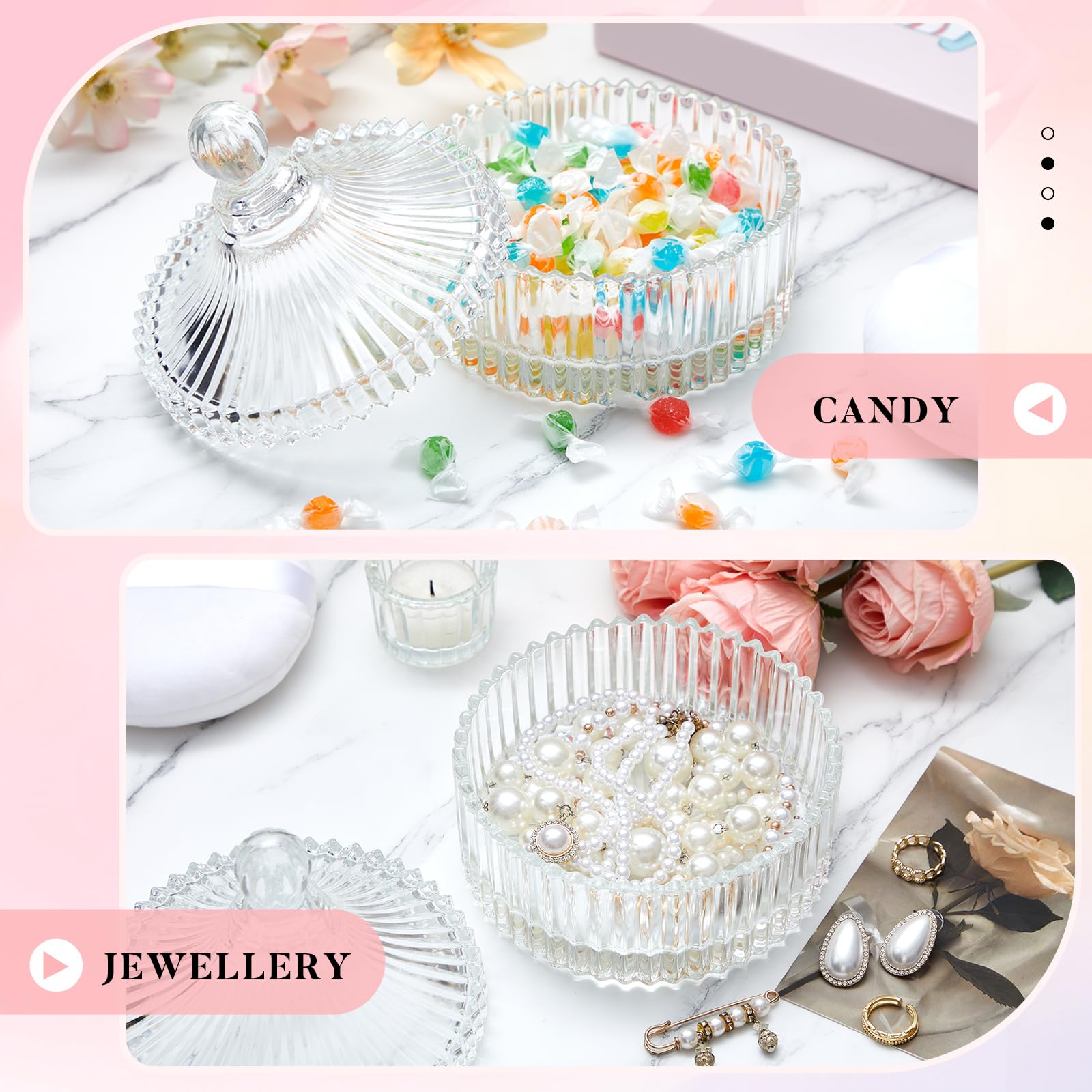 Tioncy 3 piezas extra grandes para polvo corporal y recipiente, recipiente de cristal de 14 cm con esponja de terciopelo de 5.12 pulgadas, caja de vidrio para mujer, herramienta de maquillaje de polvo
