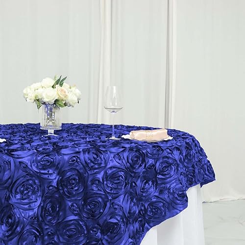 Miniatura 9 de Efavormart - Mantel cuadrado de satén con roseta 3D de 72 x 72 pulgadas, color azul rey