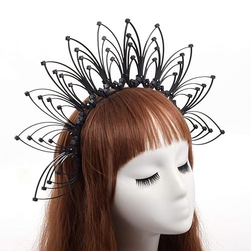 Miniatura 10 de Diadema gótica con halo y cierre de cremallera diadema con diseño de aureola diadema con cremallera corona de plumas diadema gótica dorado