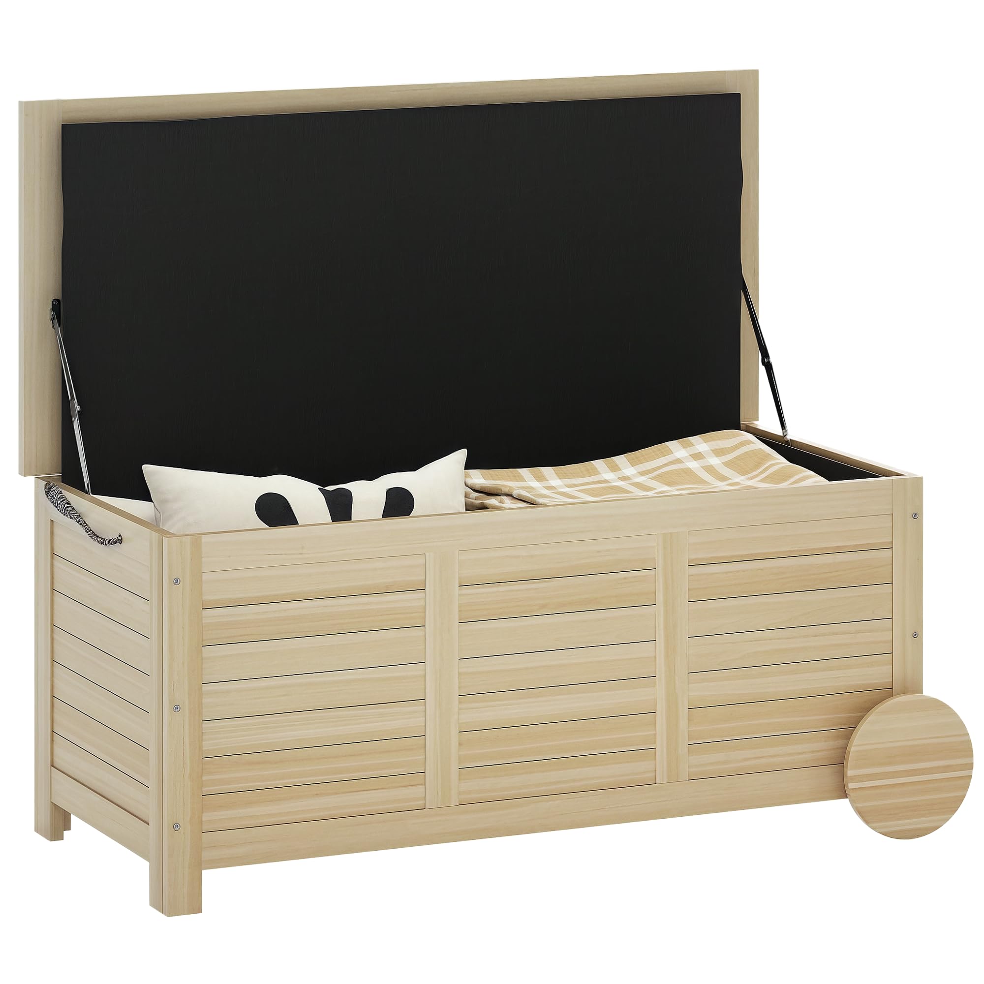 Outsunny Coffre de Rangement Extérieur en Bois Naturel 110 x 50 x 50 cm | 185L, Avec Roulettes, Bâche Intérieure Imperméable, Malle de Rangement