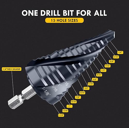 Miniatura 5 de Broca de cuatro Sprial Flauta M35 de cobalto, 14"-1-18" Ultra TiAIN recubierta Unibit broca, broca de vástago hexagonal de 14" para metal, acero