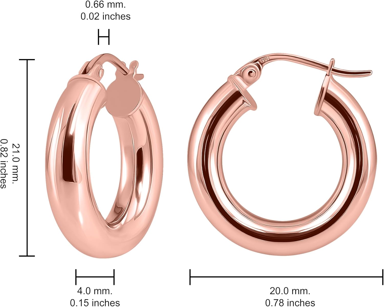 Hoops & Loops 925 Sterling Silver 4mm Thick High Polished Circle Click-Top Hoop Earrings for Women, Sterling Silver, Yellow & Rose Gold Flash Plated 15mm-50mm - Image 6