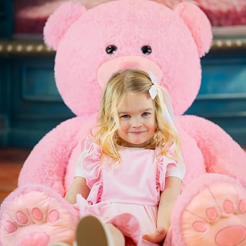 Miniatura 4 de MorisMos Oso de peluche rosa gigante de 50 pulgadas para novia en aniversariosdía de San Valentín, bonito oso de peluche rosa grande para niñas,