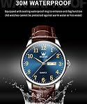 OLEVS Watches for Men Leather Men Easy Read Watches, Arabic Numerals Simple Style Calendar Large Face Watches (White/Black/Blue Dial)
