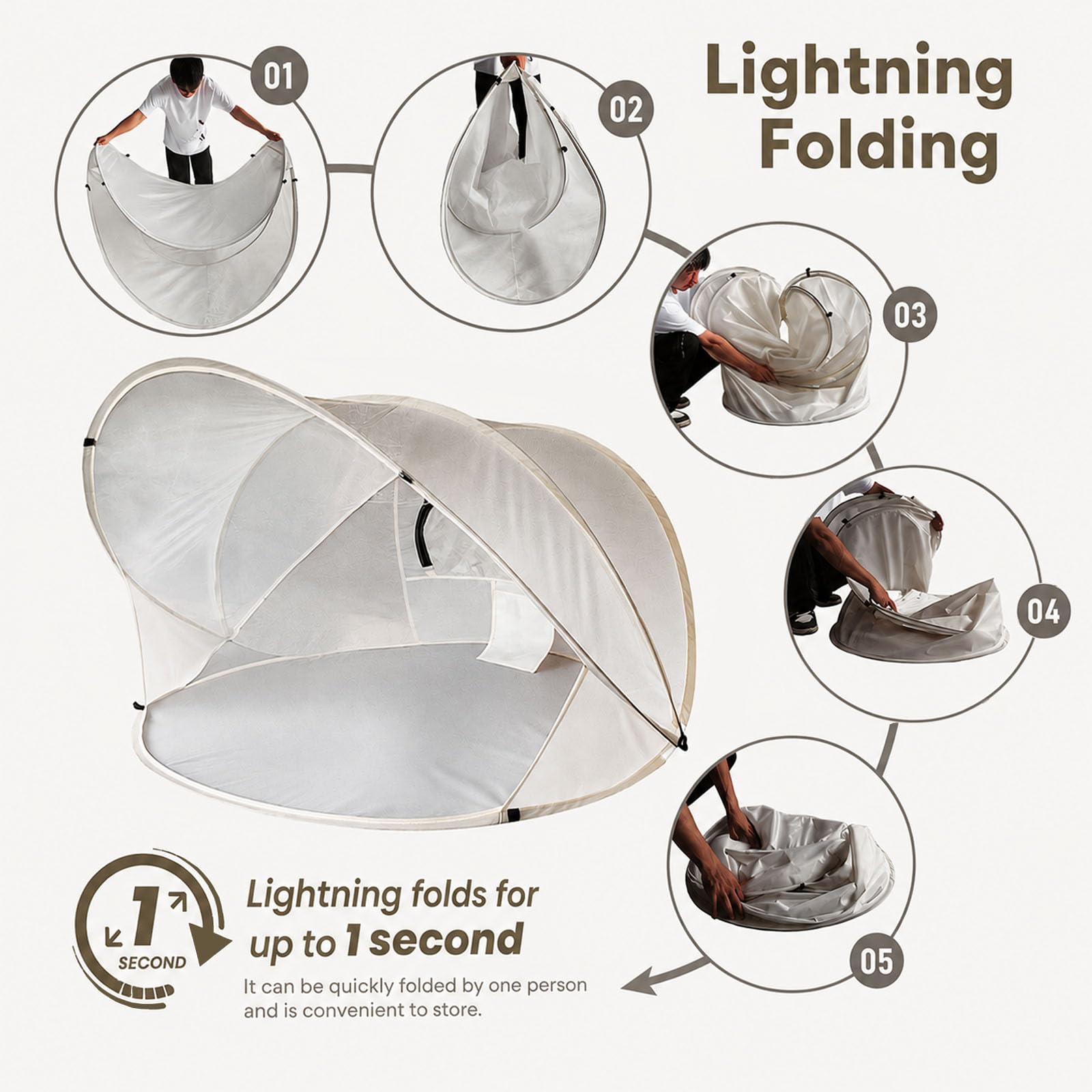 Beach Shelter Pop Up Beach Tent UV Protection Throw Tent Weather Light Beach Tent for Garden Beach,Beige