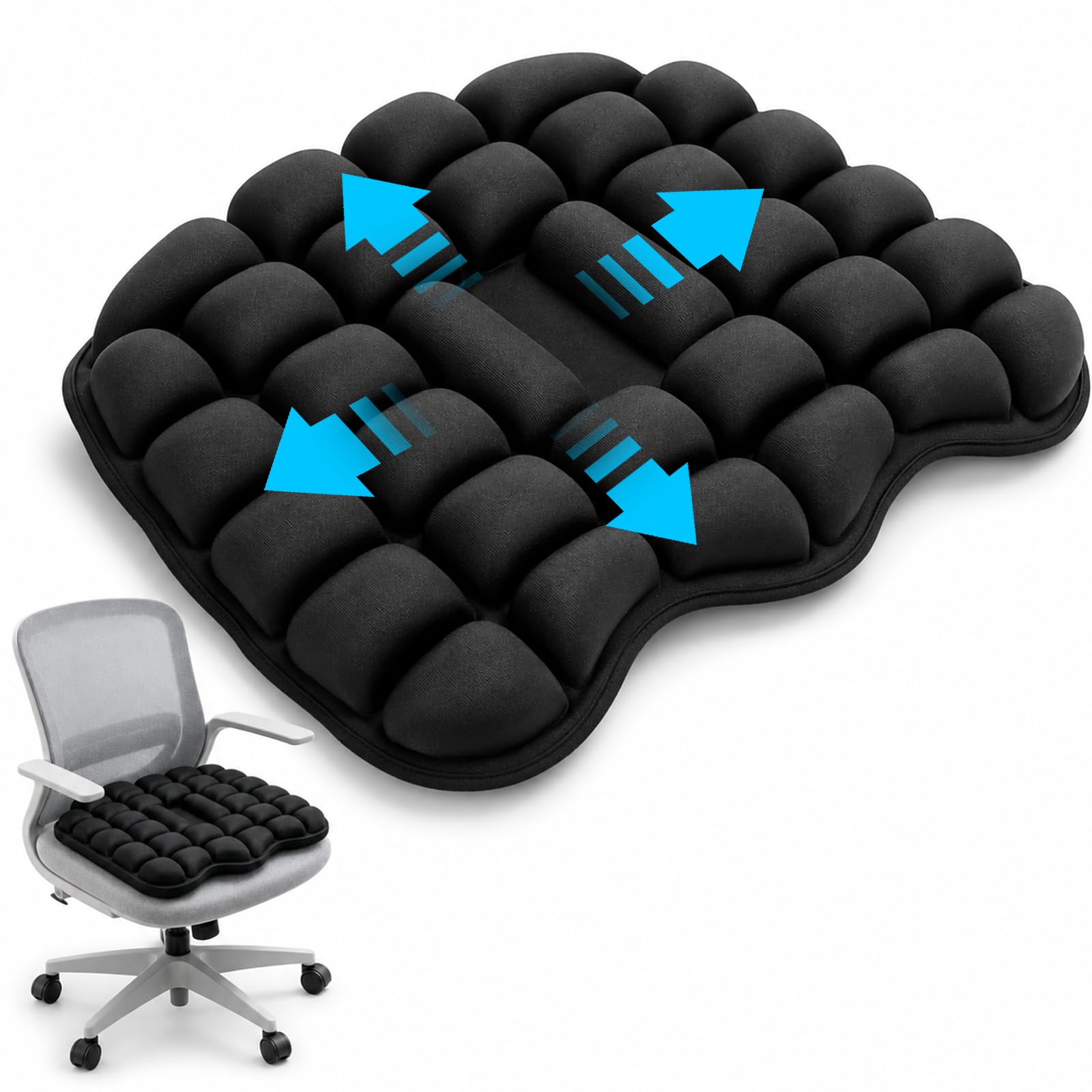 Cojín de asiento con 56 células de aire, antiescaras, anillo de asiento para silla de ruedas, oficina, coche, alivio de presión, cojín ortopédico de TPU y licra, soporta hasta 200 kg