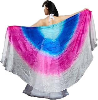 LNJMRU Silk Belly Dance Veil Real Silk Gradient Color Semicircular Veil Dance Performance Props Hand-cast Yarn 250 * 114cm(Style D)