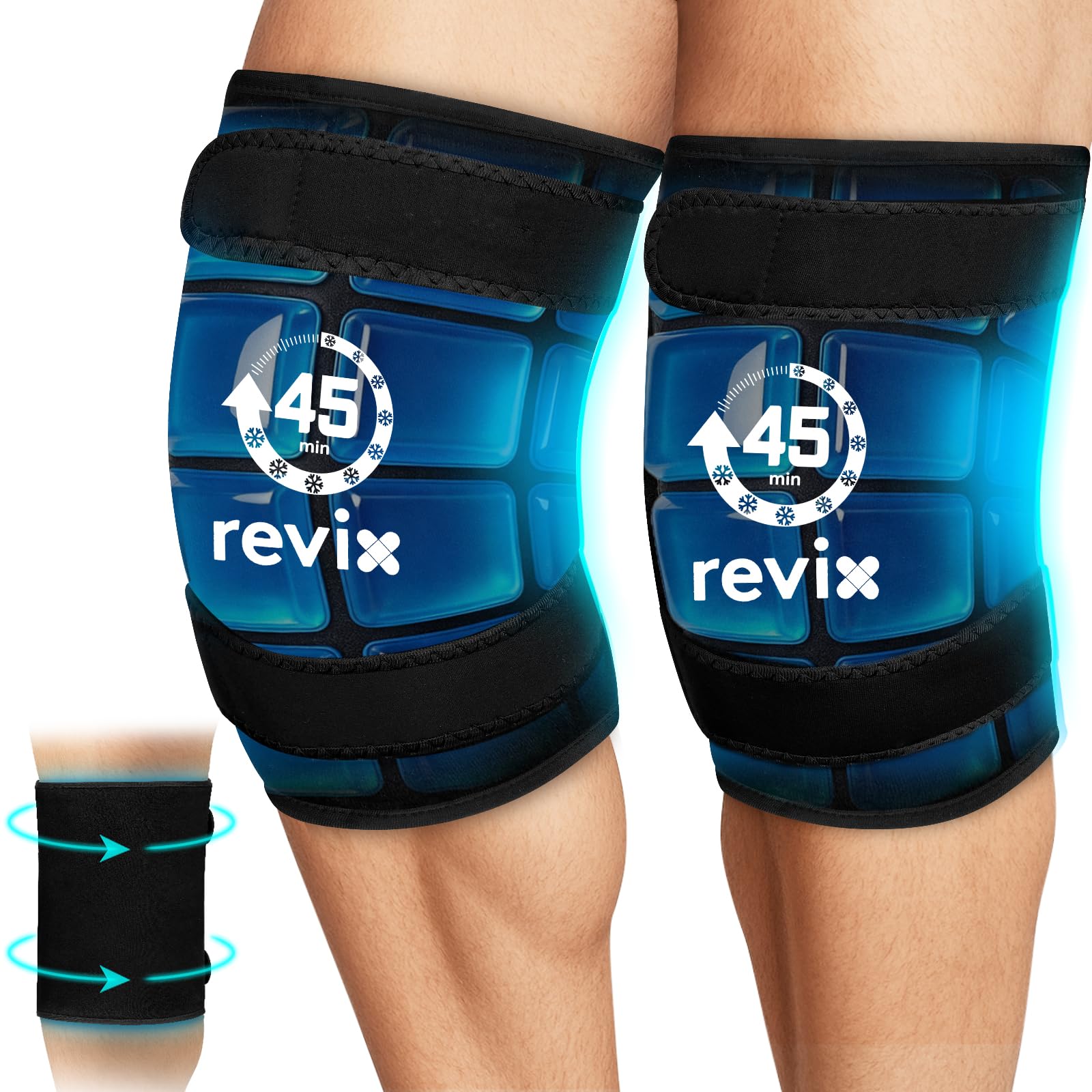 REVIX Extra Large Knee Ice Pack, bolsa de hielo para rodilla con 45 minutos de duración, diseño de gel con rejilla de hielo, terapia de frío para pantorrillas y brazos (50,8×27,1cm, 2 unidades)