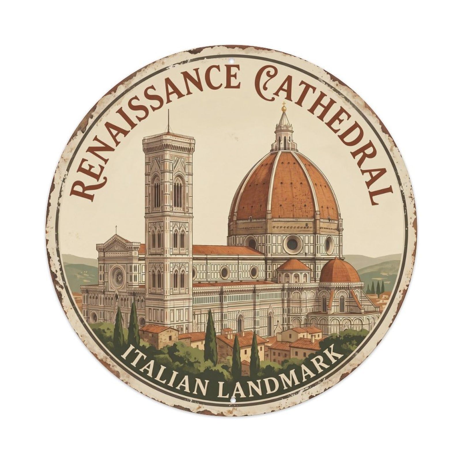 Vintage Travel Renaissance Cathedral Italian Metal Tin Sign