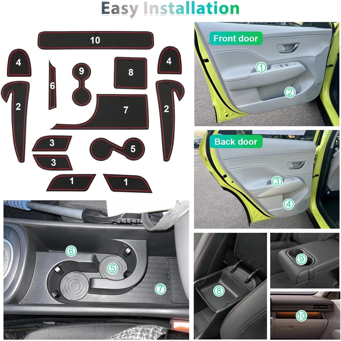 Car Door Groove Mat Anti-Slip Slot Pad Auto Interior Kona SX2 Accessories 2024 Compatible with Hyundai Kona SX2 Hybird PHEV 2024 2025(Red)