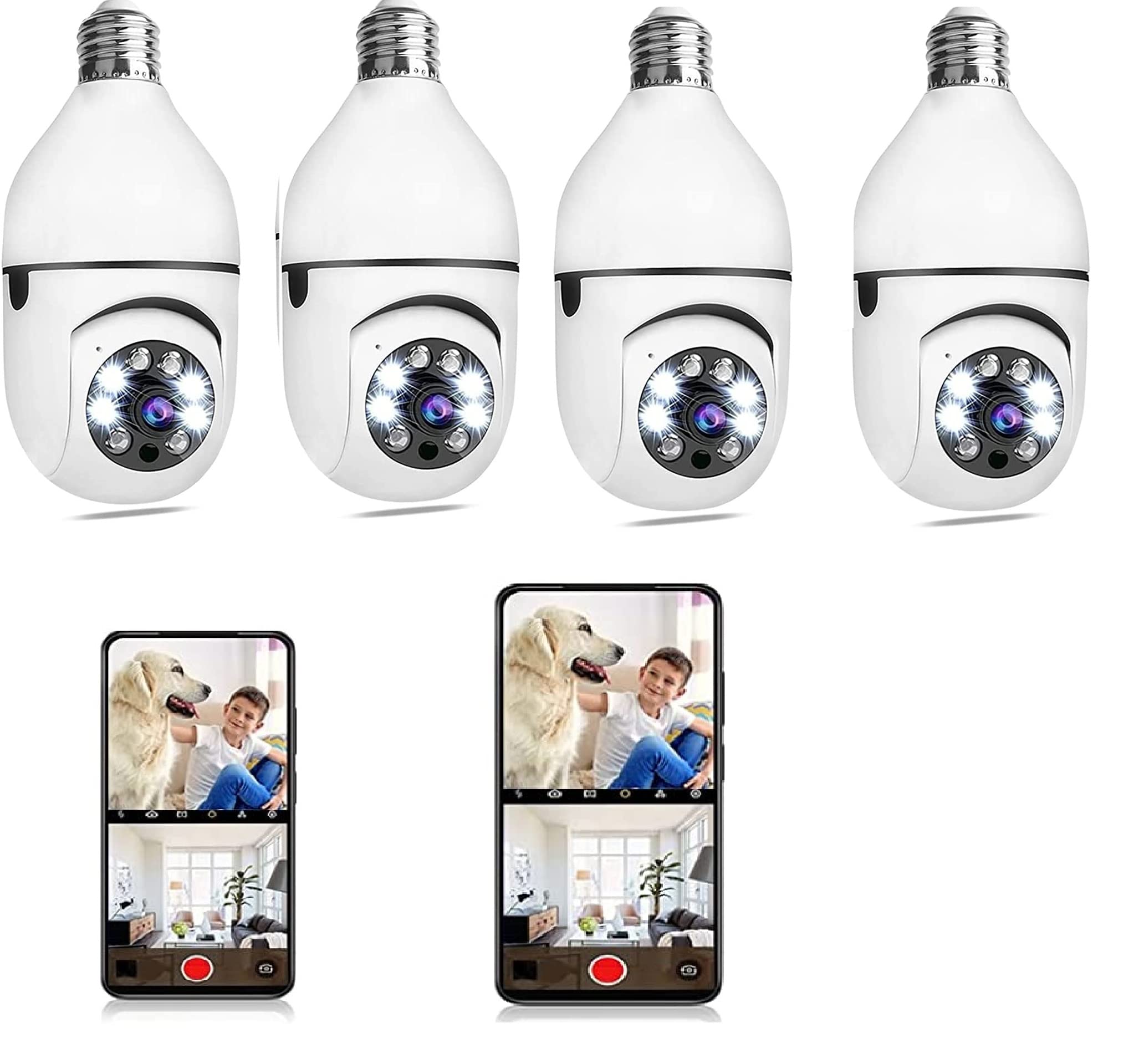 e.dots 4 pcs Wireless Home Camera, Light Bulb Camera 360 Degree Full HD 1080P Smart Home Camera, Smart Night Vision, Two Way Audio, Smart Motion Detection, Real Time Alert, Recording