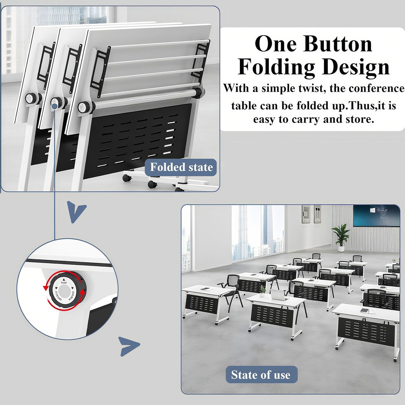 Mobiles, klappbares Konferenztisch-Set, 4-teilig – Moderne, weiße, tragbare Tische mit leisen Rollen für Büro, Seminarraum, Klassenzimmer, Chefzimmer