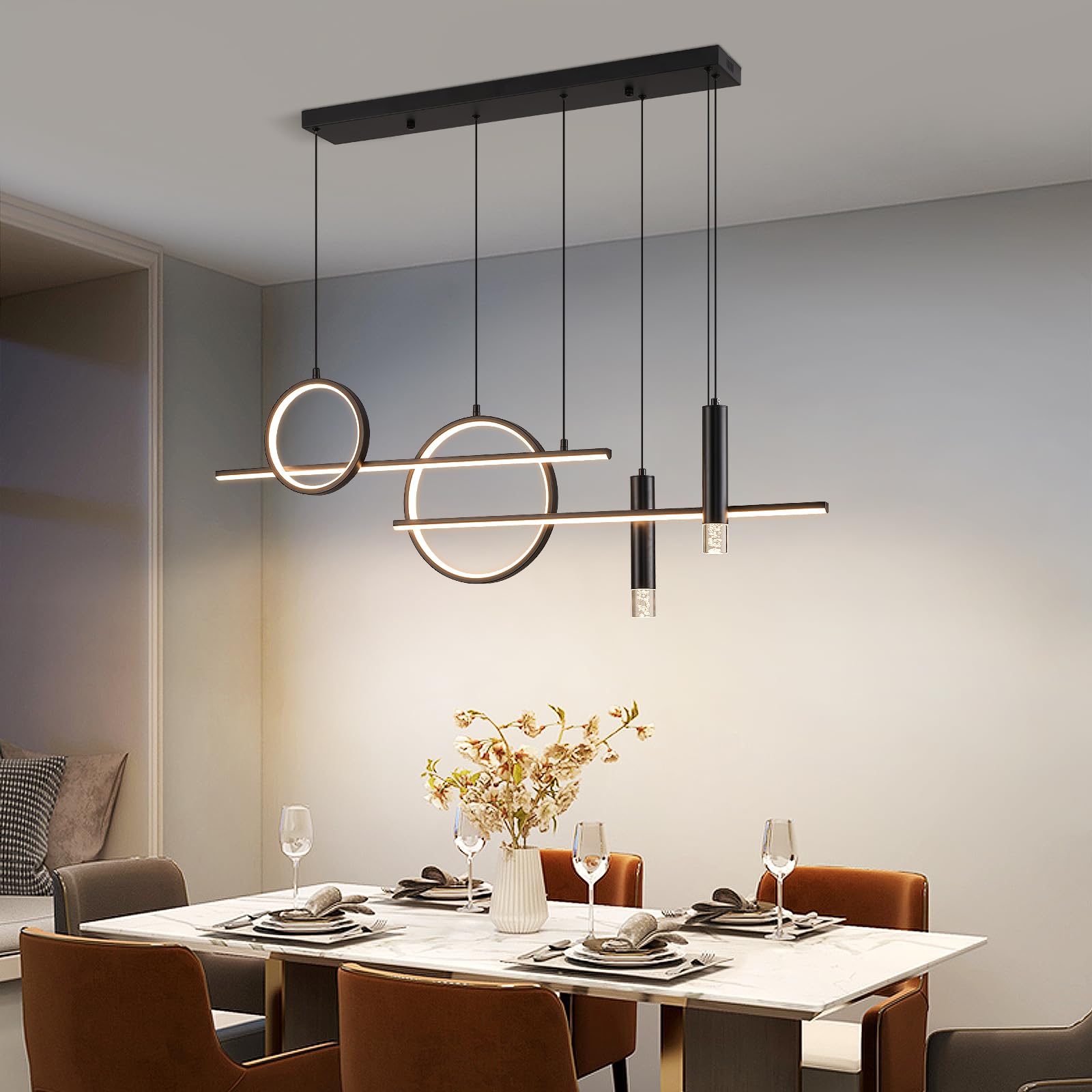 Lampadario Led Sospensione, Lampada a sospensione Moderna, 120cm Tavolo da pranzo Lampadario,Lineare Sospensione Dimmerabile Con Telecomando, Soggiorno, Cucina, Sala da pranzo,Bar Sospensione (60W)