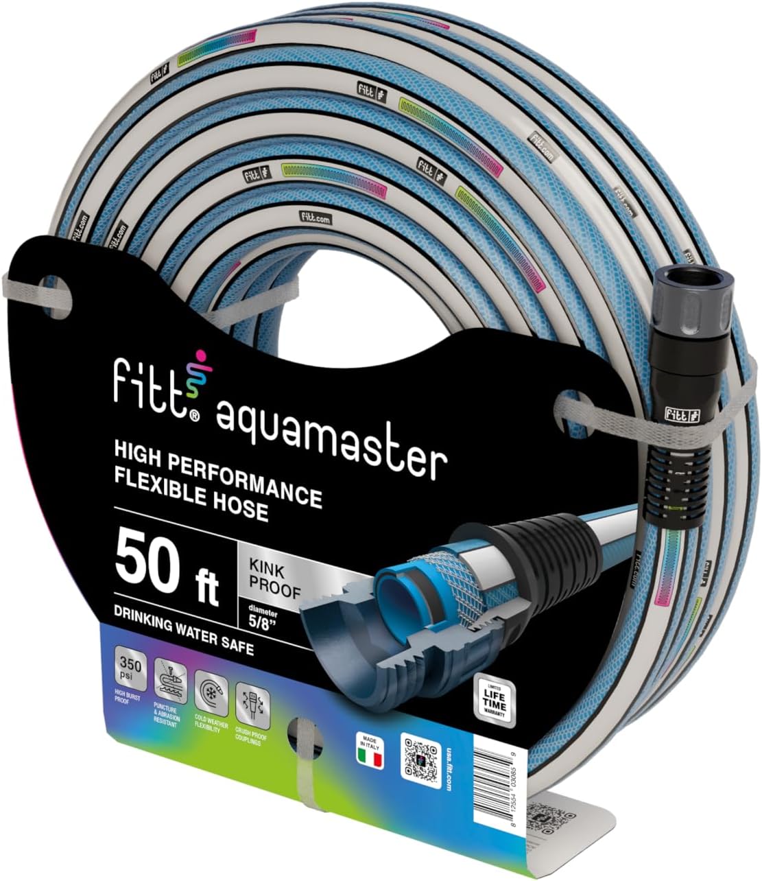FITT Aquamaster 5/8" 50ft, high performance flexible Garden Hose for intensive Use. Kink-proof