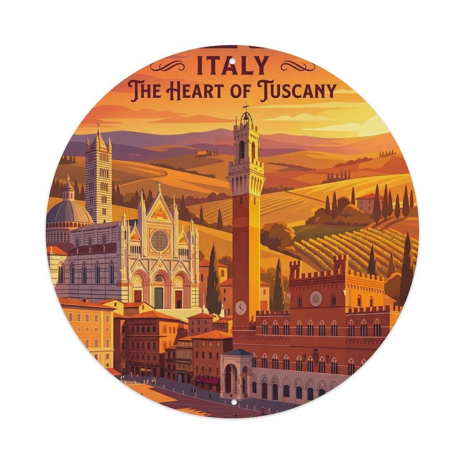 Vintage Travel Siena Italy Golden Hour Metal Tin Sign