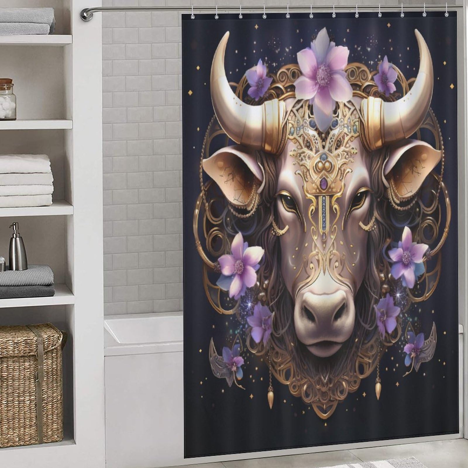 Rideau de douche taureau 152x183cm lavable en machine pour baignoire d'angle