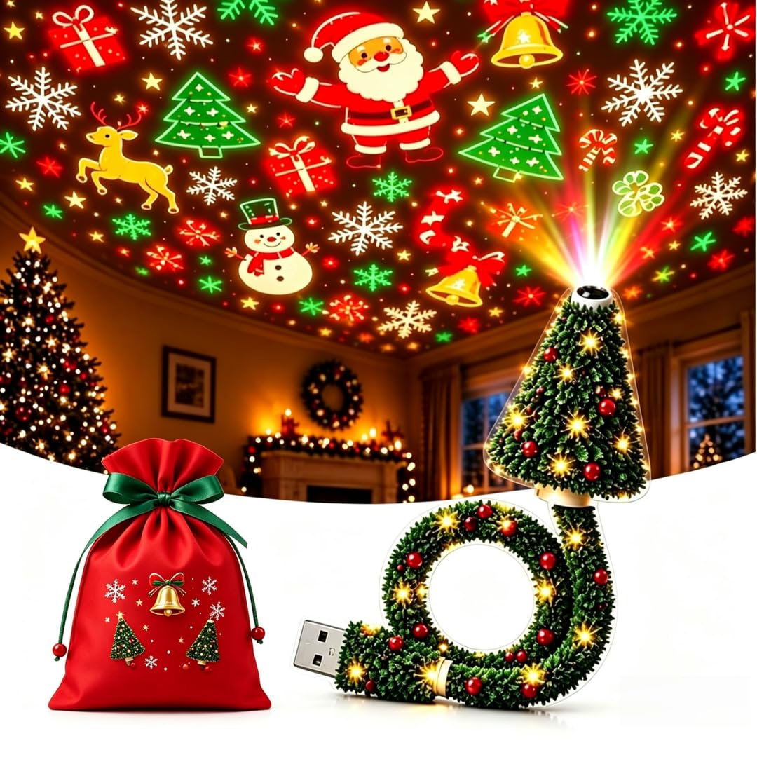 Christmas Projector Light, Plug and Play HD Christmas Projector Indoor