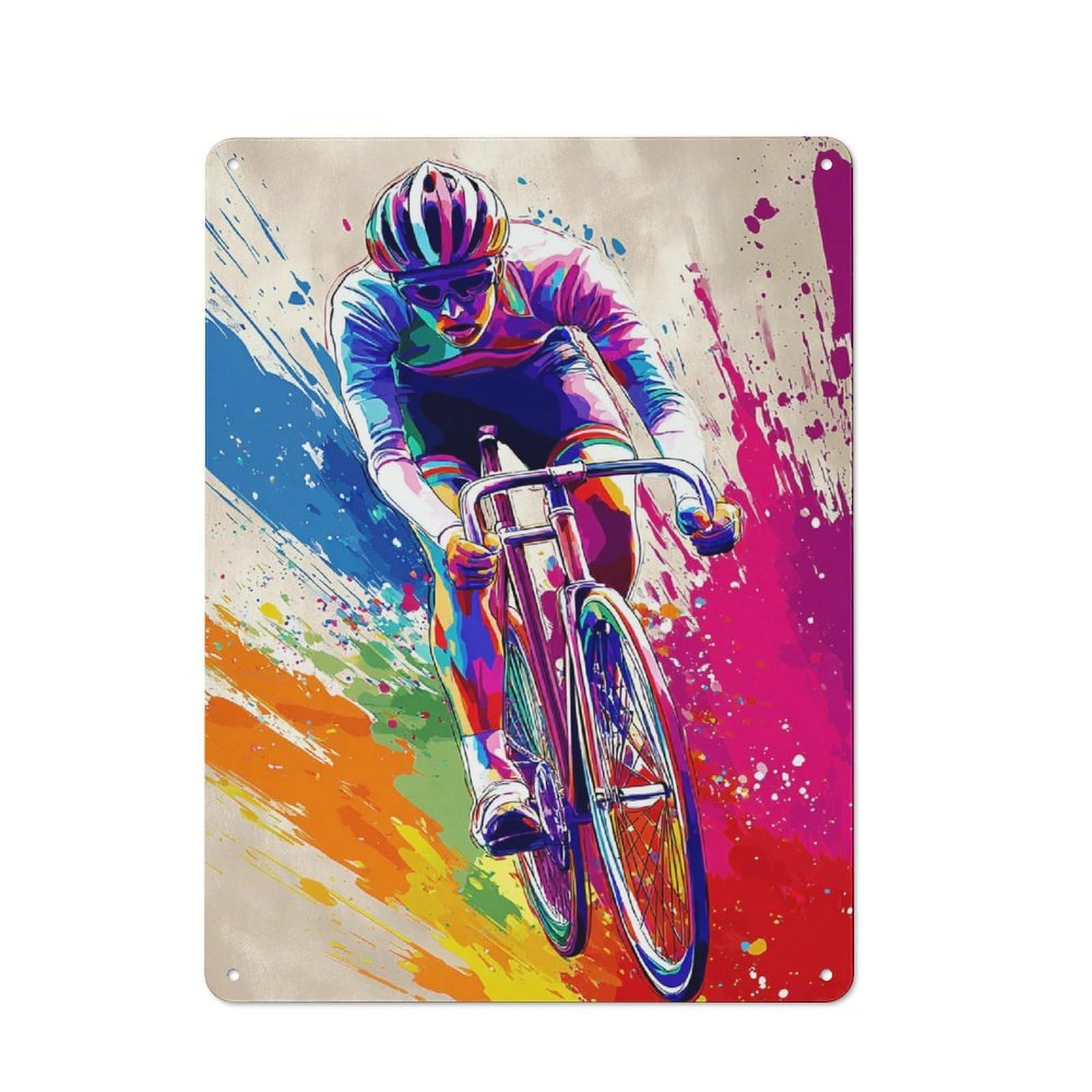 Junmoney Colorful Cyclist In Action -2 40X30cm Rustic Metal Sign With For Guest Room Or Hallway, For Vintage Wall Decor Fans, For Metal Sign Collectors
