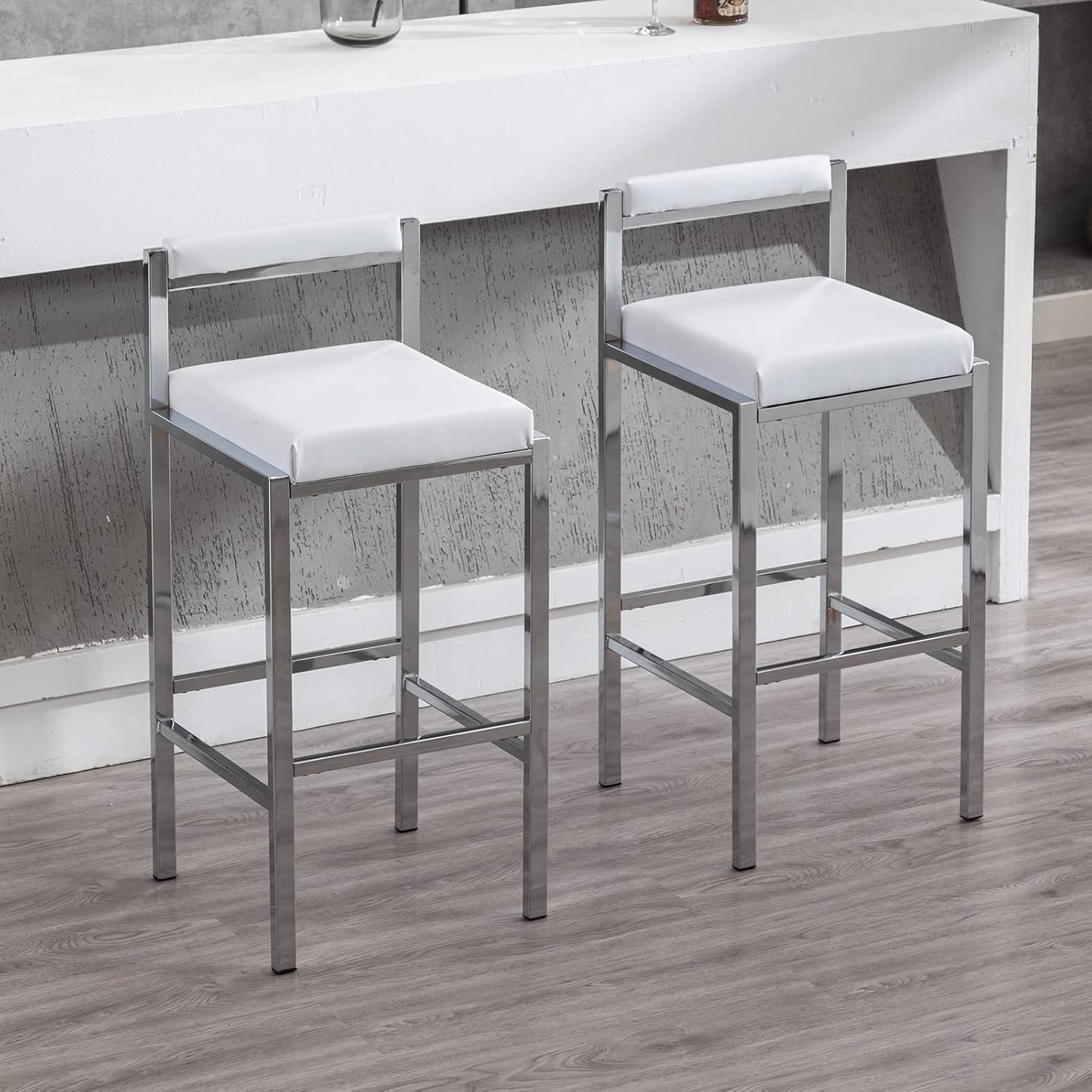 Wahson Set of 2 Bar Stools PU Leather Kitchen Counter Chairs Breakfast Bar Chairs with Backrest