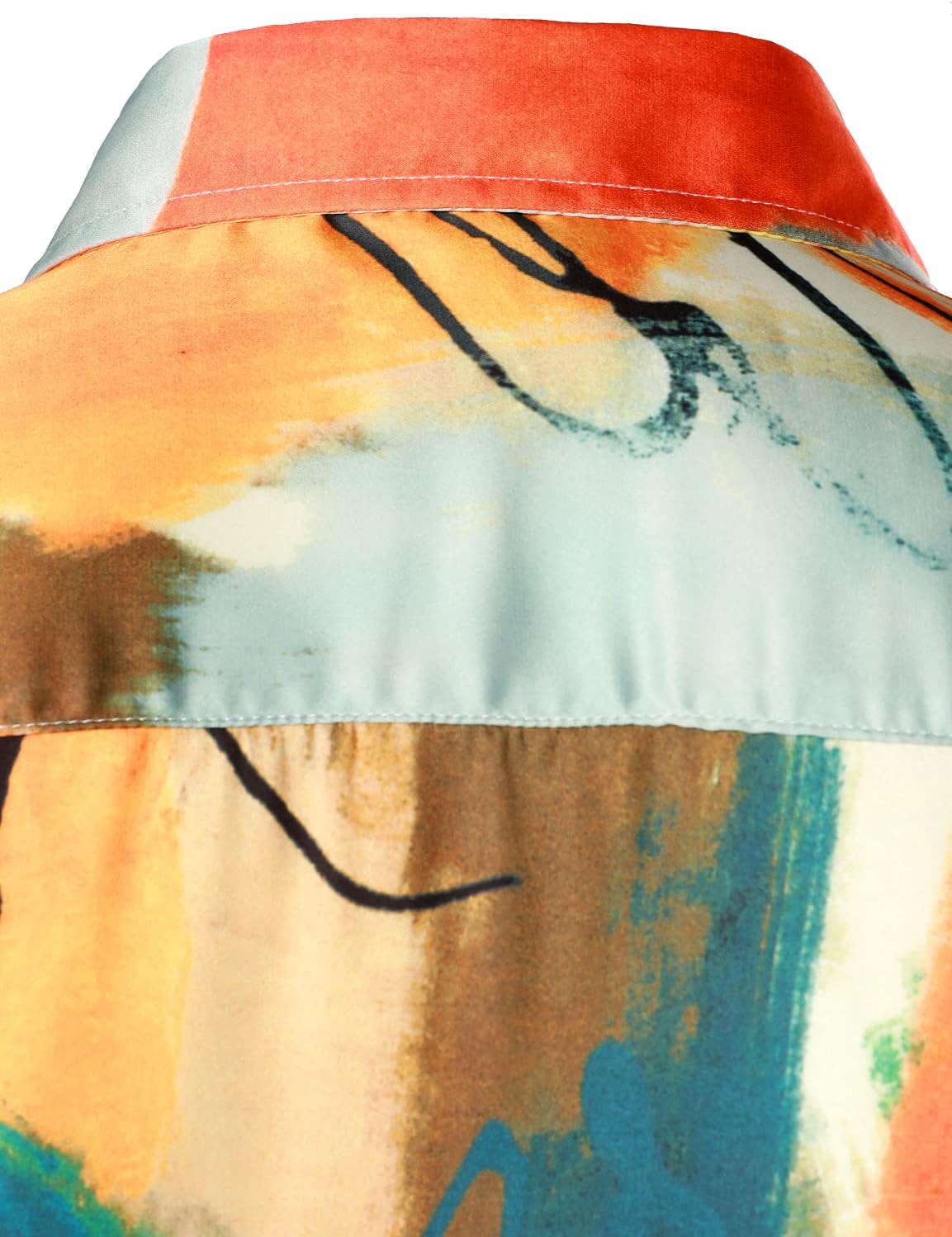 ZEROYAA Men's Hipster Printed Slim Fit Long Sleeve Button Up Satin Dress Shirts - Image 5