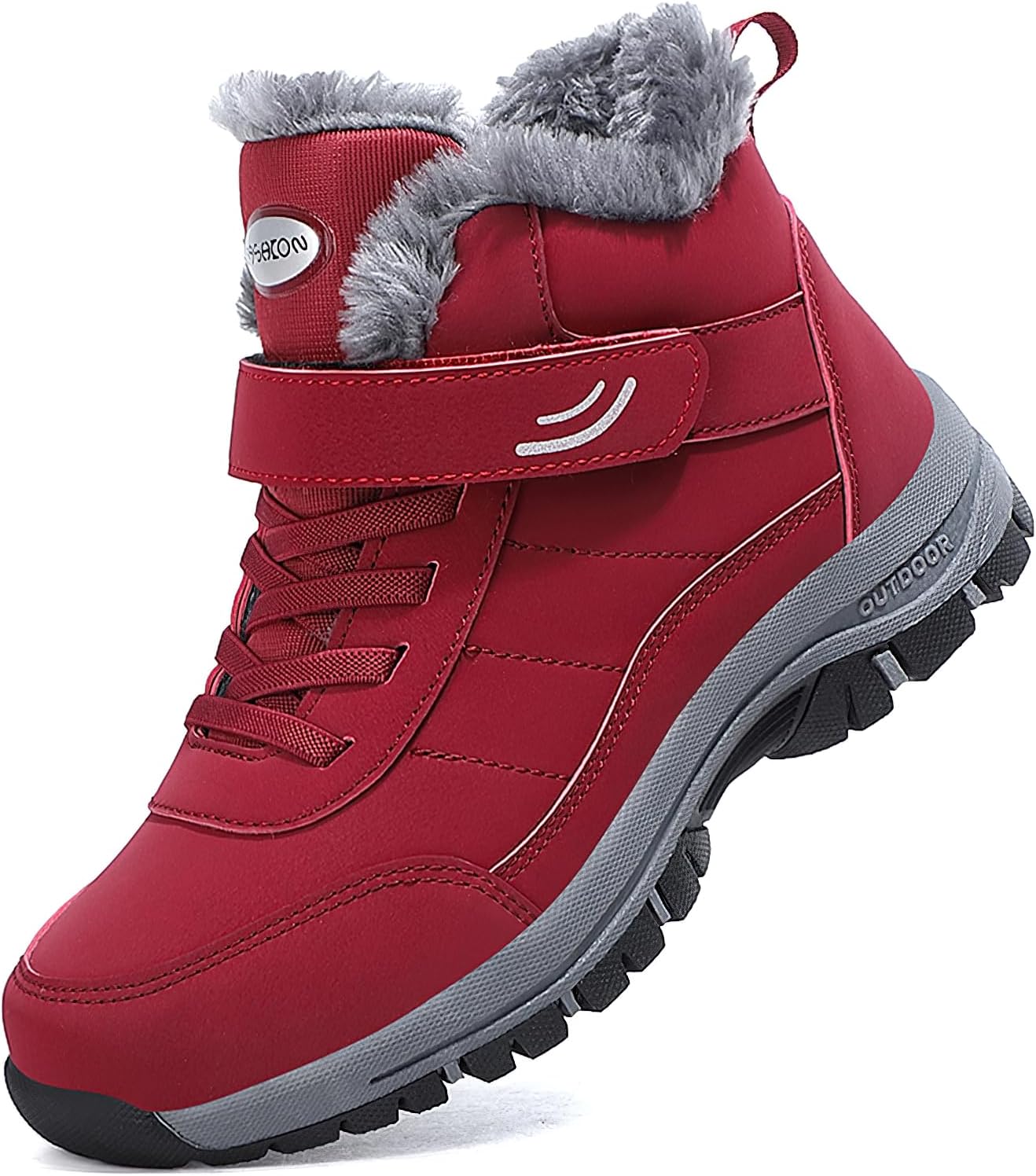 Snow Boots for Men, Mens Outdoor Water-Resistant Hiking Boots with Furry Cuff, Non-Slip Warm Snow Boots for Men, Durable with Lace and Velcro Strap