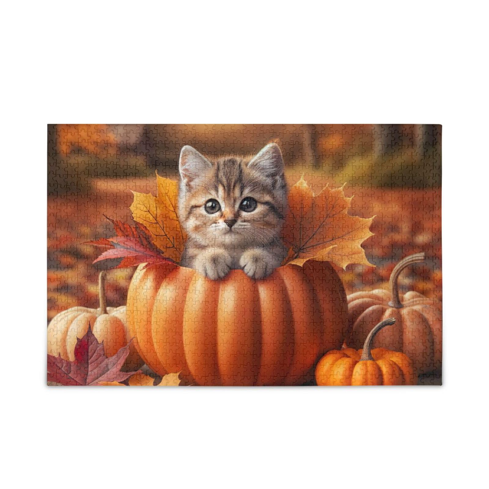 Amazon.com: 500 Piece Jigsaw Puzzle, Cute Cat Pumpkin Kitten