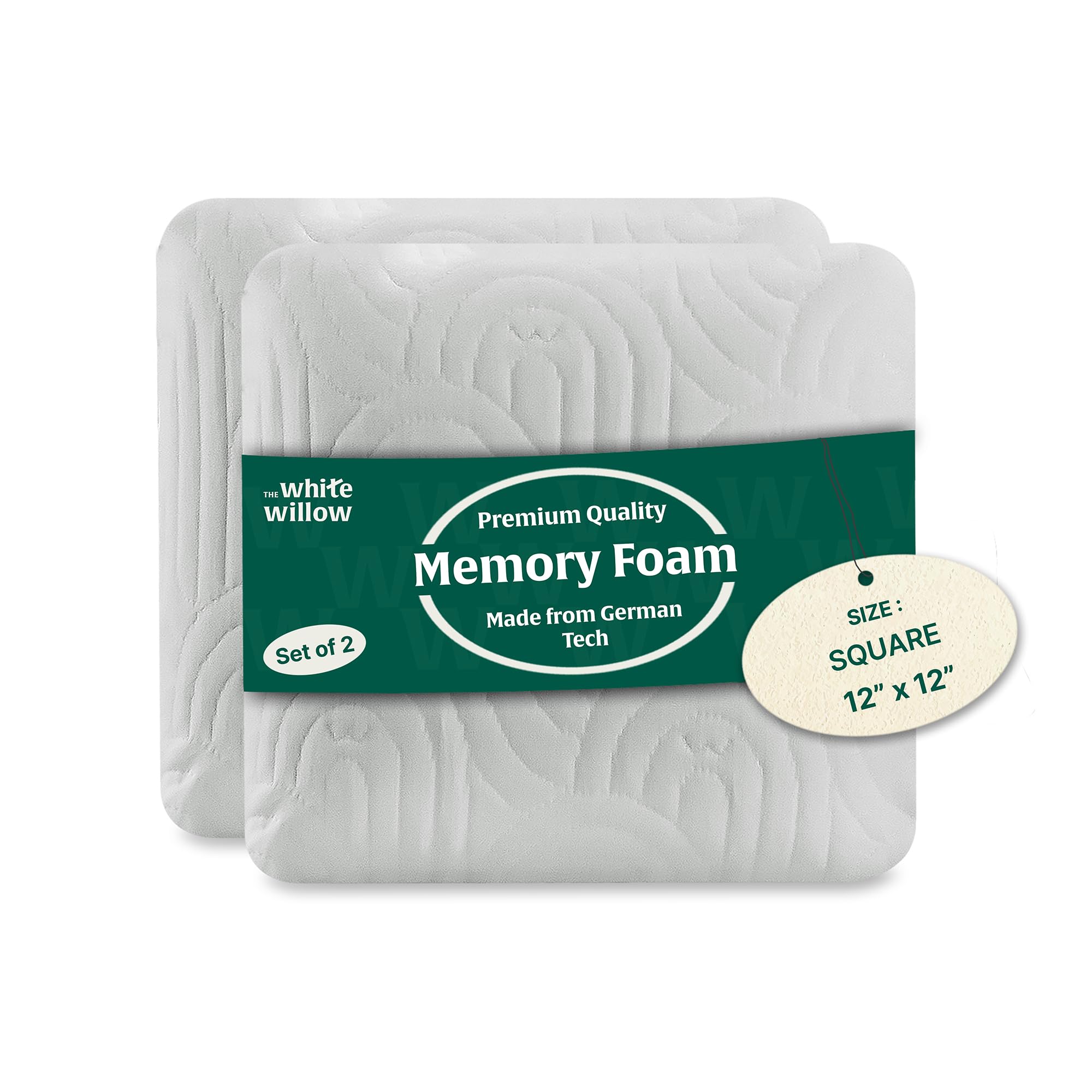 The White Willow Memory Foam Cushion for Car, Sofa, Diwan, Bed, Chair & Couch-Set of 2 Premium Decorative Square for Sofa-Throw Pillow-Cushion for Back Support-Small-12x12 Inch